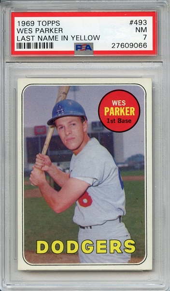 1969 TOPPS 493 WES PARKER LAST NAME IN YELLOW PSA NM 7