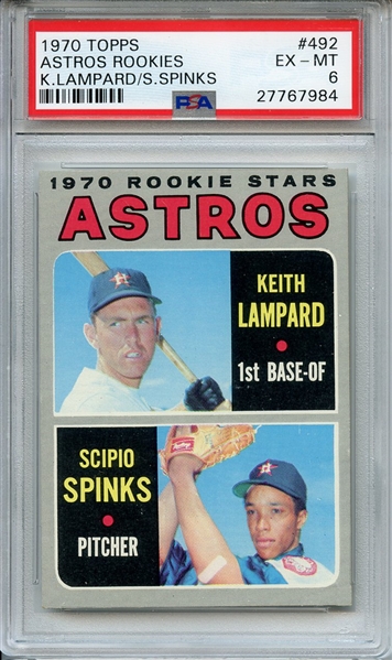 1970 TOPPS 492 ASTROS ROOKIES K.LAMPARD/S.SPINKS PSA EX-MT 6