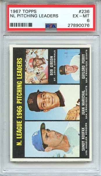 1967 TOPPS 236 NL PITCHING LEADERS PSA EX-MT 6