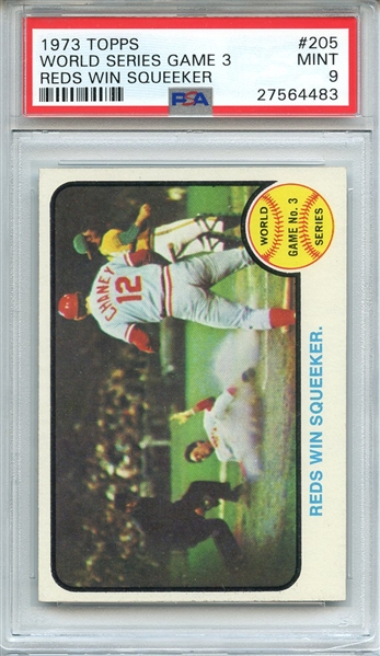 1973 TOPPS 205 WORLD SERIES GAME 3 REDS WIN SQUEEKER PSA MINT 9