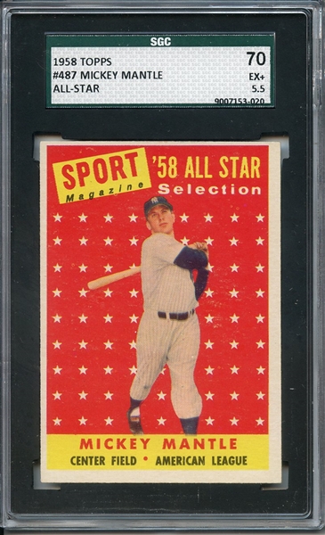 1958 TOPPS 487 MICKEY MANTLE ALL STAR SGC EX+ 70 / 5.5