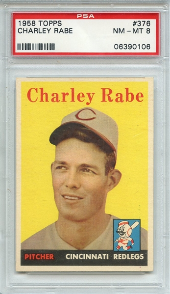 1958 TOPPS 376 CHARLEY RABE PSA NM-MT 8