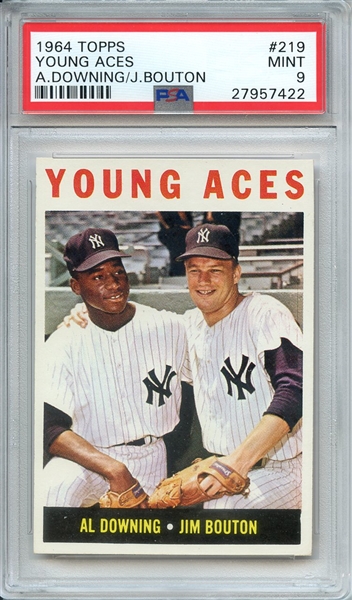 1964 TOPPS 219 YOUNG ACES A.DOWNING/J.BOUTON PSA MINT 9