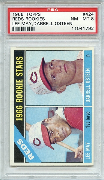 1966 TOPPS 424 REDS ROOKIES L.MAY/D.OSTEEN PSA NM-MT 8