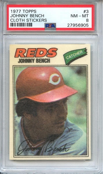 1977 TOPPS CLOTH STICKERS 3 JOHNNY BENCH CLOTH STICKERS PSA NM-MT 8