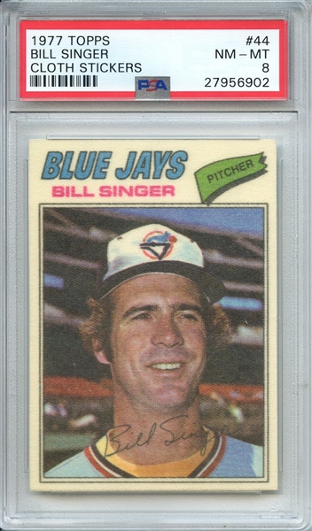 1977 TOPPS CLOTH STICKERS 44 BILL SINGER CLOTH STICKERS PSA NM-MT 8