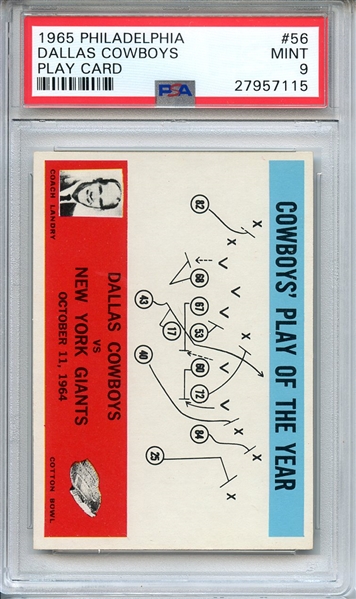 1965 PHILADELPHIA 56 DALLAS COWBOYS PLAY CARD PSA MINT 9