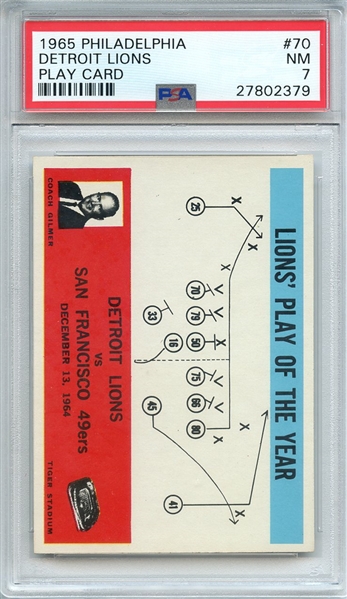 1965 PHILADELPHIA 70 DETROIT LIONS PLAY CARD PSA NM 7