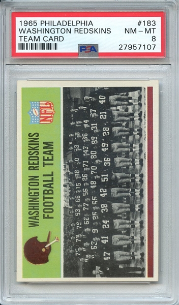 1965 PHILADELPHIA 183 WASHINGTON REDSKINS TEAM CARD PSA NM-MT 8