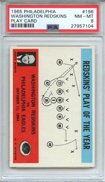 1965 PHILADELPHIA 196 WASHINGTON REDSKINS PLAY CARD PSA NM-MT 8