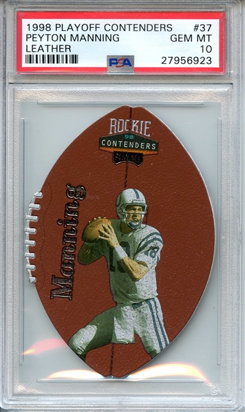 1998 PLAYOFF CONTENDERS LEATHER 37 PEYTON MANNING LEATHER RC PSA GEM MT 10