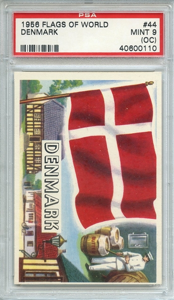 1956 FLAGS OF WORLD 44 DENMARK PSA MINT 9 (OC)