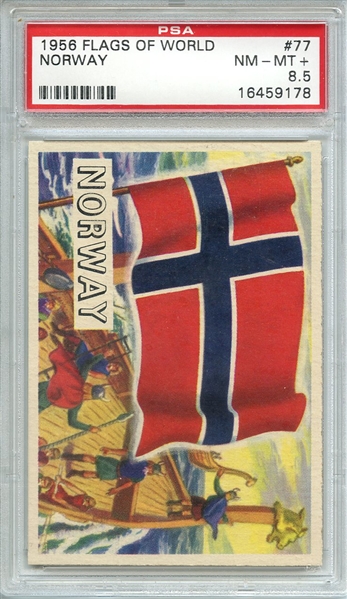 1956 FLAGS OF WORLD 77 NORWAY PSA NM-MT+ 8.5