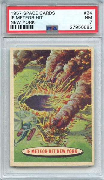 1957 SPACE CARDS 24 IF METEOR HIT NEW YORK PSA NM 7