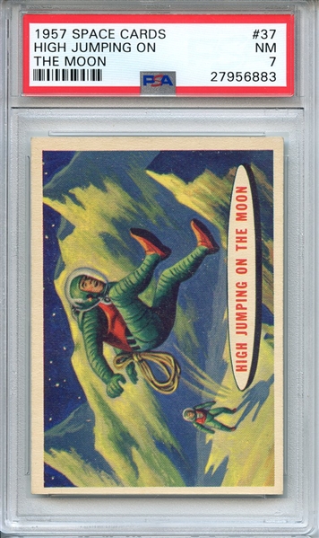 1957 SPACE CARDS 37 HIGH JUMPING ON THE MOON PSA NM 7