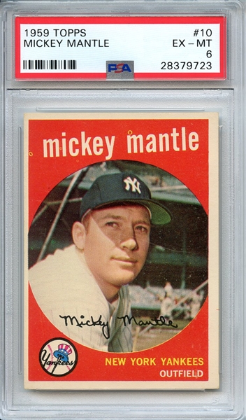 1959 TOPPS 10 MICKEY MANTLE PSA EX-MT 6