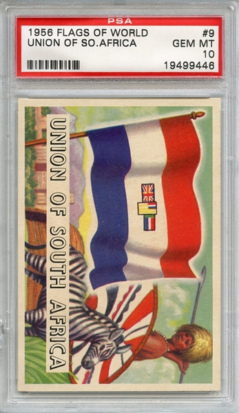 1956 FLAGS OF WORLD 9 UNION OF SOUTH AFRICA PSA GEM MT 10