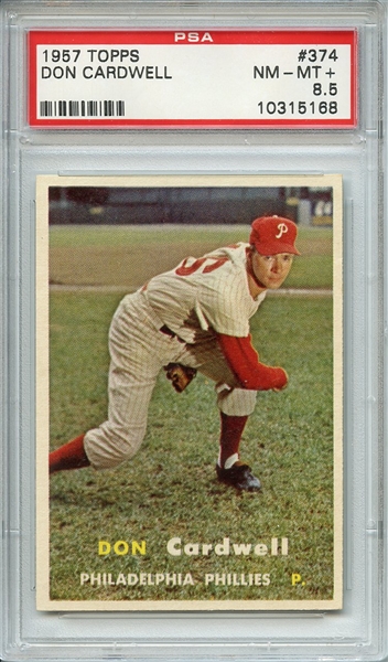 1957 TOPPS 374 DON CARDWELL PSA NM-MT+ 8.5