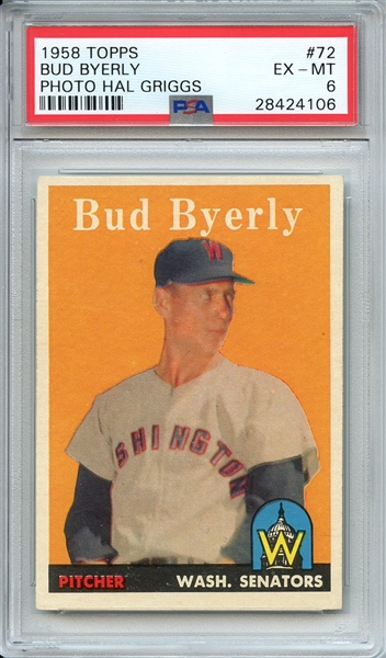 1958 TOPPS 72 BUD BYERLY PHOTO HAL GRIGGS PSA EX-MT 6