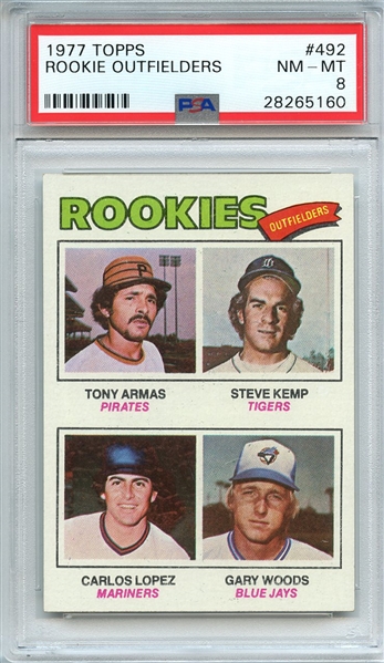 1977 TOPPS 492 ROOKIE OUTFIELDERS PSA NM-MT 8