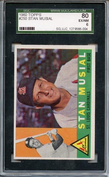 1960 TOPPS 250 STAN MUSIAL SGC EX/MT 80 / 6