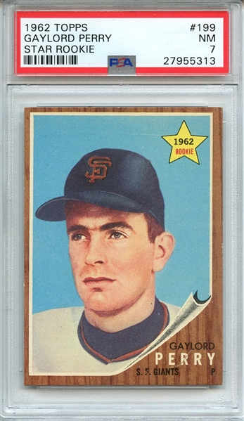 1962 TOPPS 199 GAYLORD PERRY STAR ROOKIE PSA NM 7