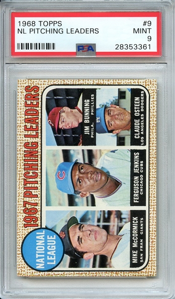 1968 TOPPS 9 NL PITCHING LEADERS PSA MINT 9