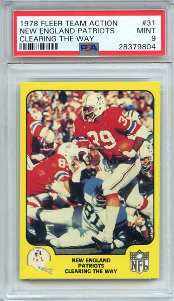 1978 FLEER TEAM ACTION 31 NEW ENGLAND PATRIOTS CLEARING THE WAY PSA MINT 9