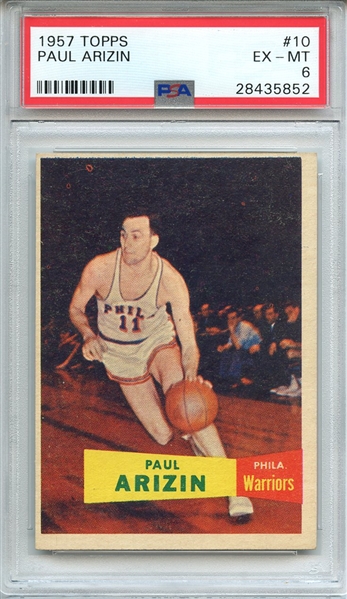 1957 TOPPS 10 PAUL ARIZIN PSA EX-MT 6