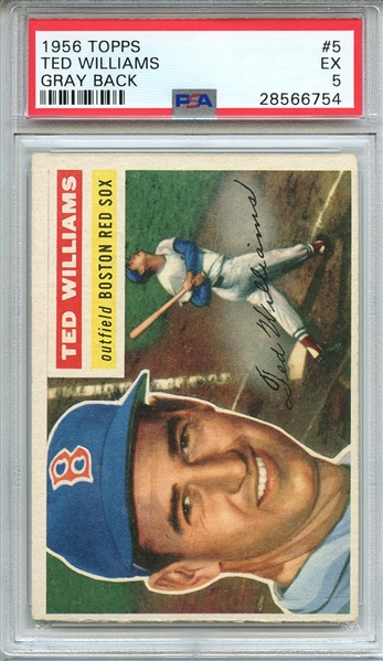 1956 TOPPS 5 TED WILLIAMS GRAY BACK PSA EX 5