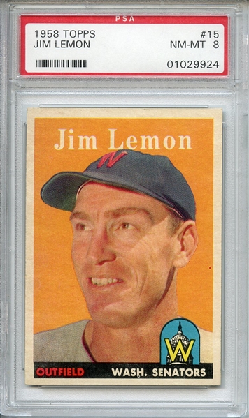 1958 TOPPS 15 JIM LEMON PSA NM-MT 8