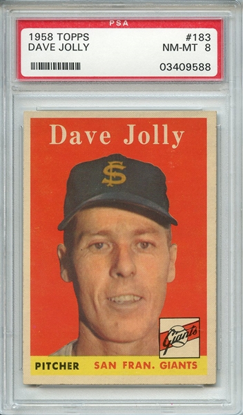 1958 TOPPS 183 DAVE JOLLY PSA NM-MT 8