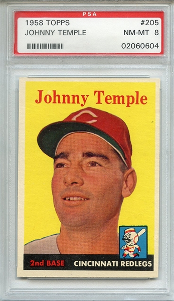 1958 TOPPS 205 JOHNNY TEMPLE PSA NM-MT 8