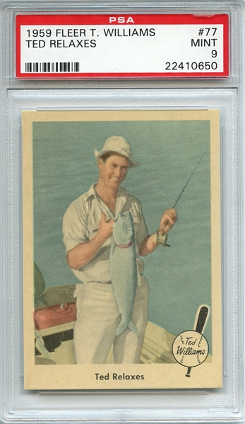 1959 FLEER TED WILLIAMS 77 TED RELAXES PSA MINT 9