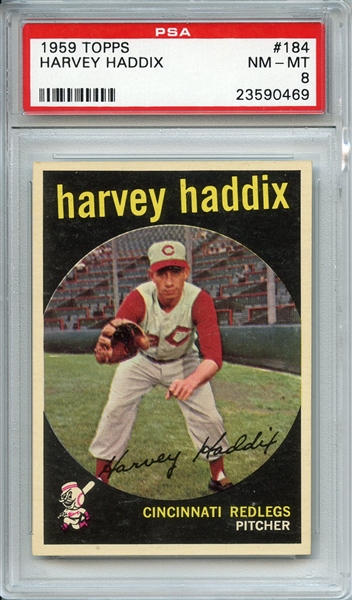 1959 TOPPS 184 HARVEY HADDIX PSA NM-MT 8