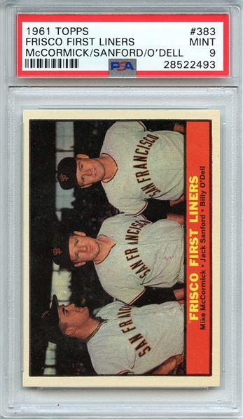 1961 TOPPS 383 FRISCO FIRST LINERS McCORMICK/SANFORD/O'DELL PSA MINT 9