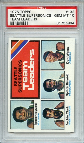 1975 TOPPS 132 SEATTLE SUPERSONICS TEAM LEADERS PSA GEM MT 10