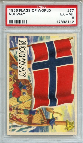 1956 FLAGS OF WORLD 77 NORWAY PSA EX-MT 6