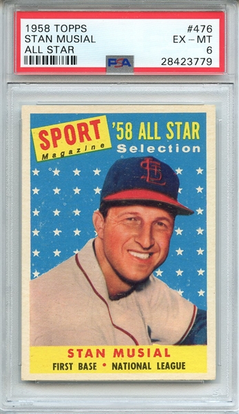 1958 TOPPS 476 STAN MUSIAL ALL STAR PSA EX-MT 6