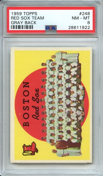 1959 TOPPS 248 RED SOX TEAM GRAY BACK PSA NM-MT 8