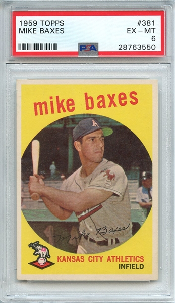 1959 TOPPS 381 MIKE BAXES PSA EX-MT 6