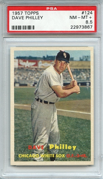 1957 TOPPS 124 DAVE PHILLEY PSA NM-MT+ 8.5