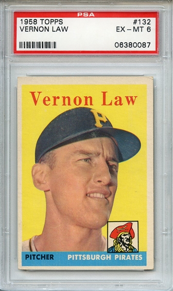 1958 TOPPS 132 VERNON LAW PSA EX-MT 6