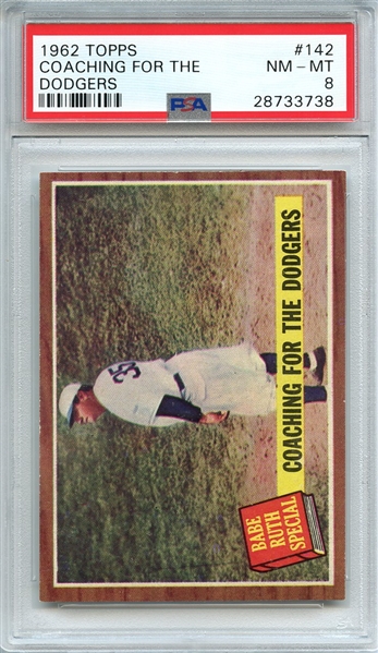 1962 TOPPS 142 COACHING FOR THE DODGERS PSA NM-MT 8