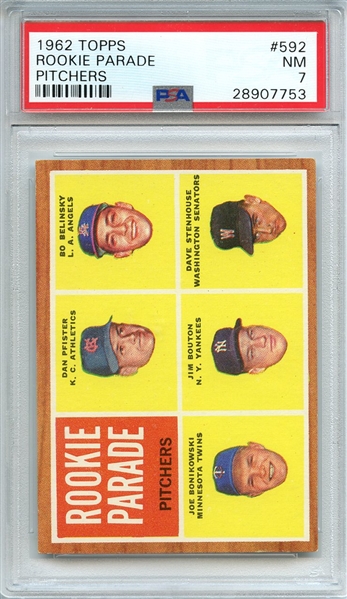 1962 TOPPS 592 ROOKIE PARADE PITCHERS PSA NM 7