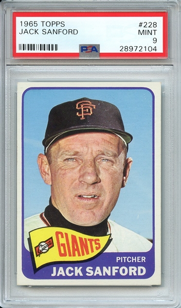 1965 TOPPS 228 JACK SANFORD PSA MINT 9