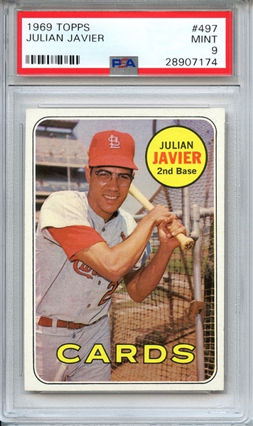 1969 TOPPS 497 JULIAN JAVIER PSA MINT 9