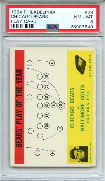 1964 PHILADELPHIA 28 CHICAGO BEARS PLAY CARD PSA NM-MT 8
