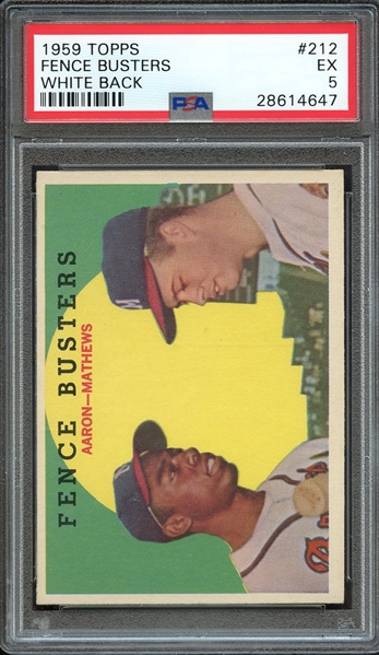 1959 TOPPS 212 FENCE BUSTERS WHITE BACK PSA EX 5