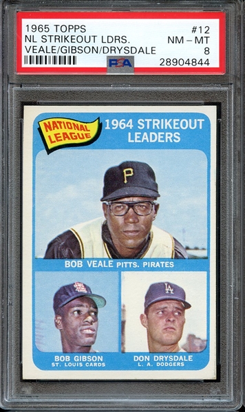 1965 TOPPS 12 NL STRIKEOUT LDRS. VEALE/GIBSON/DRYSDALE PSA NM-MT 8